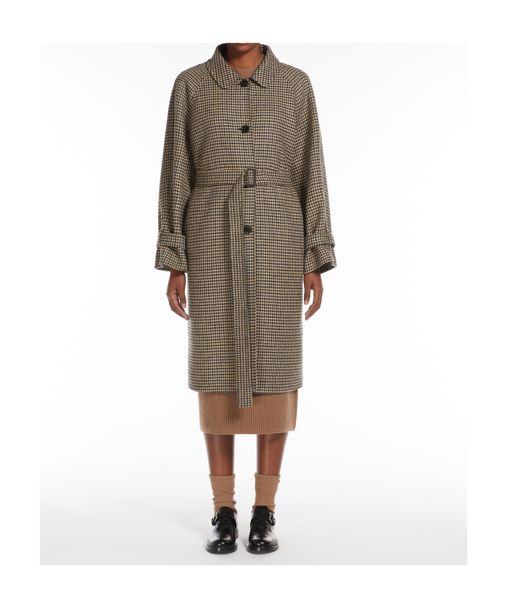 Max Mara Houndstooth Wool Coat In Black