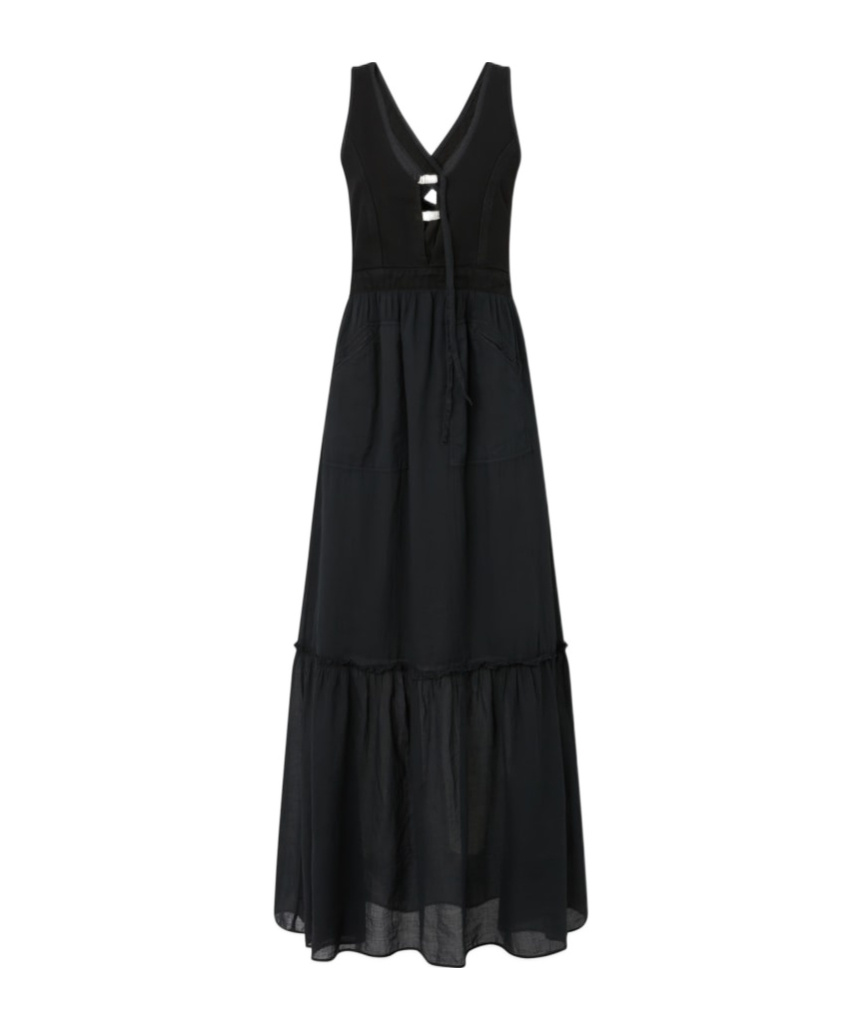Pinko Long Sleeveless Cotton Dress With Neckline In Multi