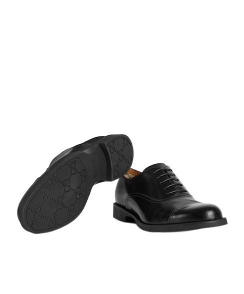 Gucci Interlocking G Leather Lace-up Shoes In Black