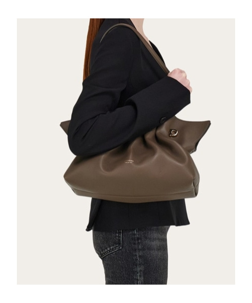 Ferragamo Soft Ruched Leather Tote Bag In Gray