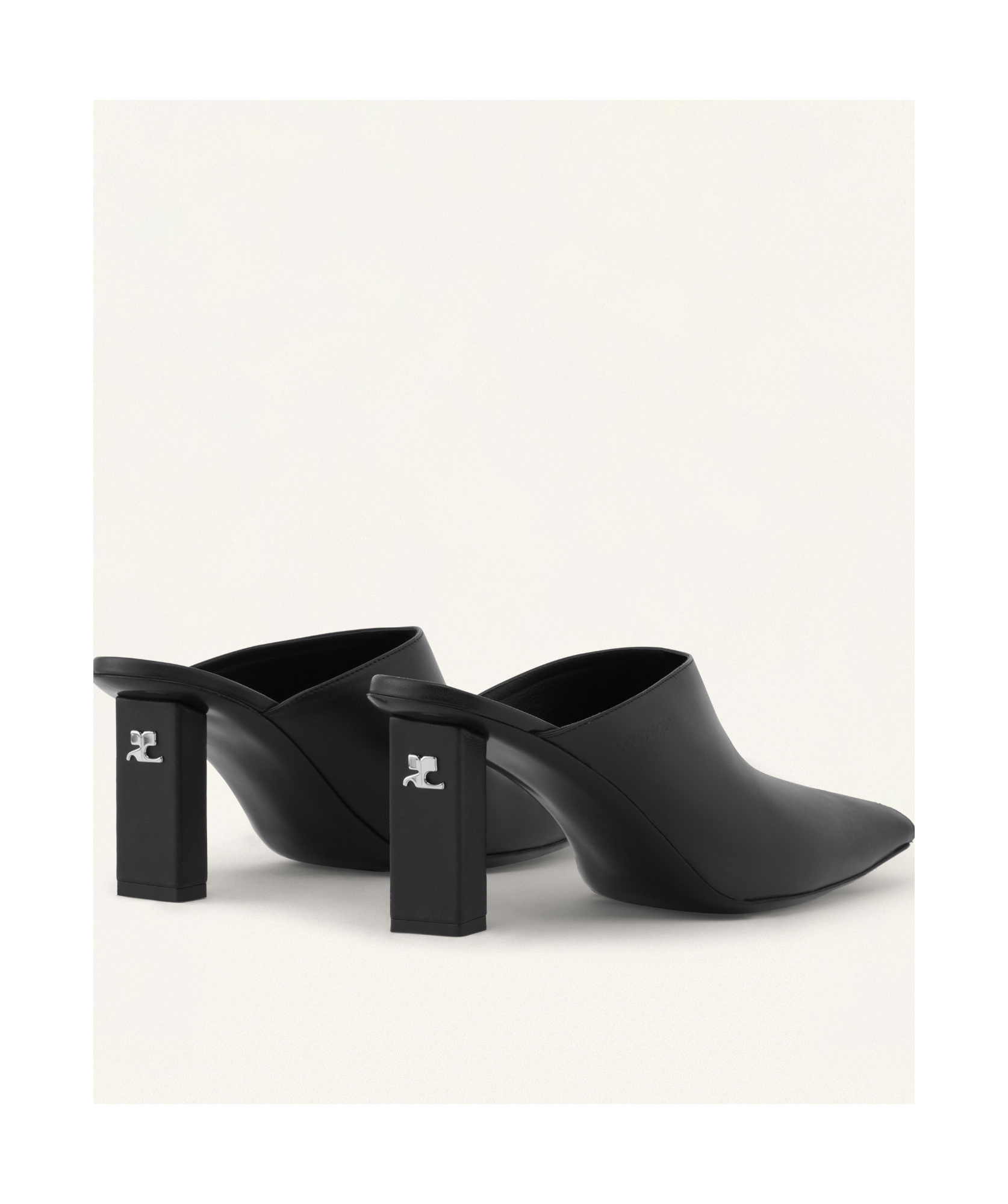 Shop Courrèges Square-toe Leather Mules In Black