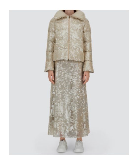 Herno Cape In Shimmering Lace Layer In Nude