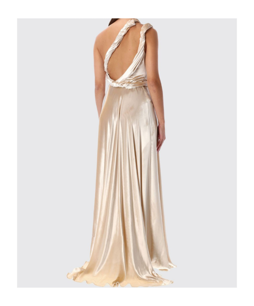 Alberta Ferretti Sculptural One-shoulder Velvet Evening Dress In White