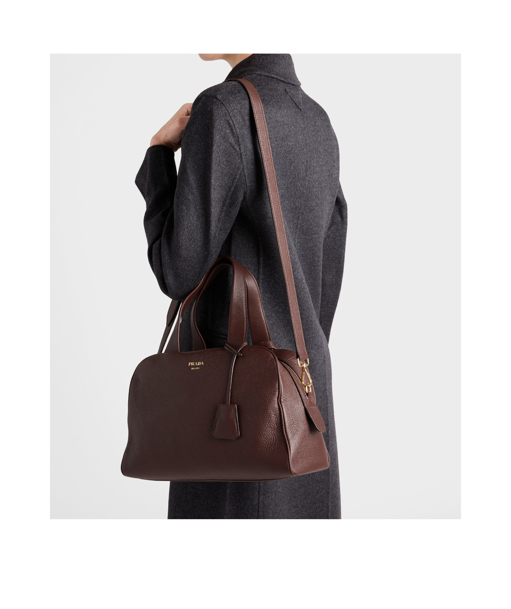 Prada Logo-printed Zipped Tote Bag In Brown