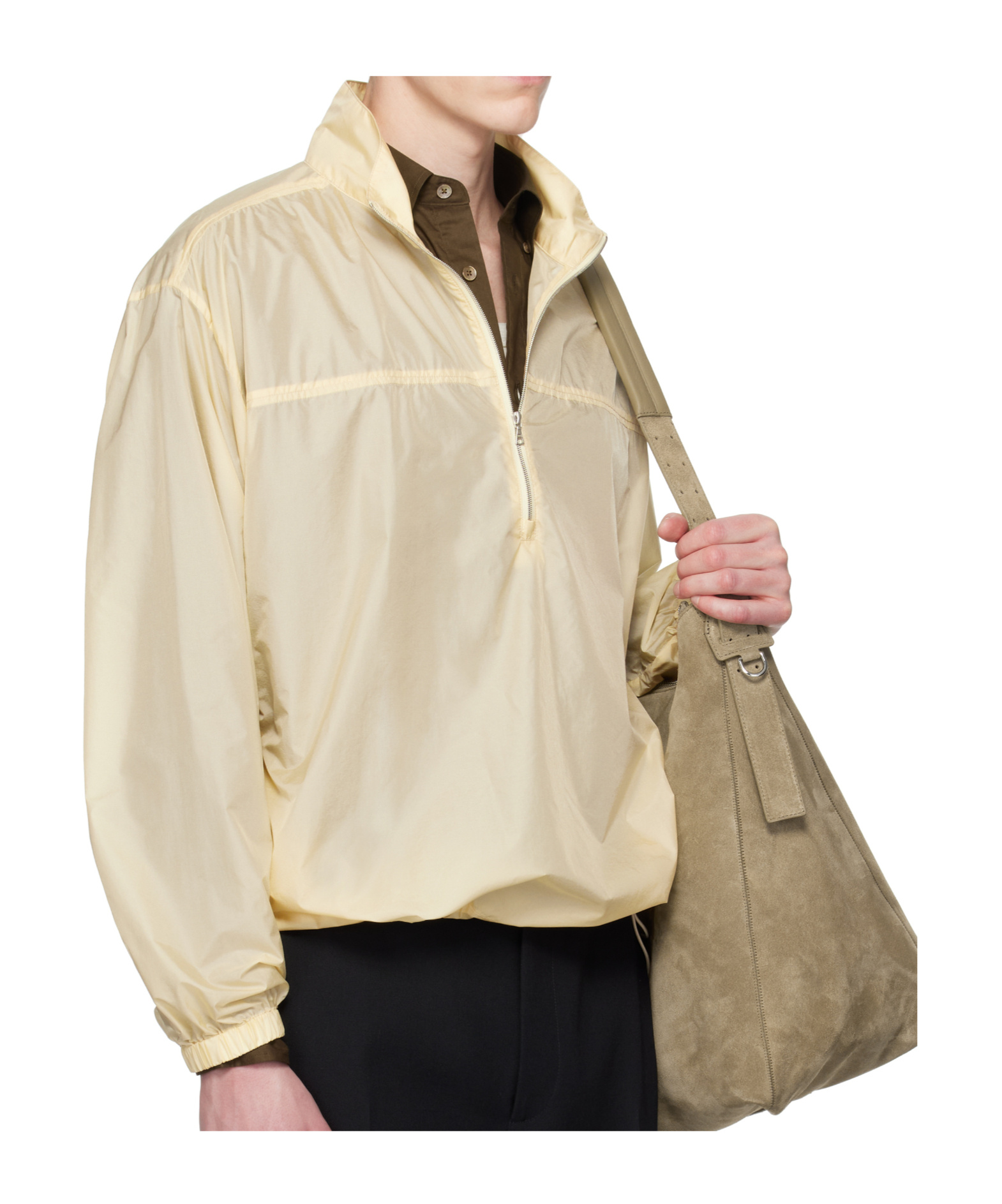 Auralee Yellow Light Sheer Nylon Half Zip Jacket In Neutral
