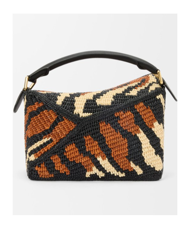 Loewe Small Puzzle Edge Bag In Raffia And Calfskin