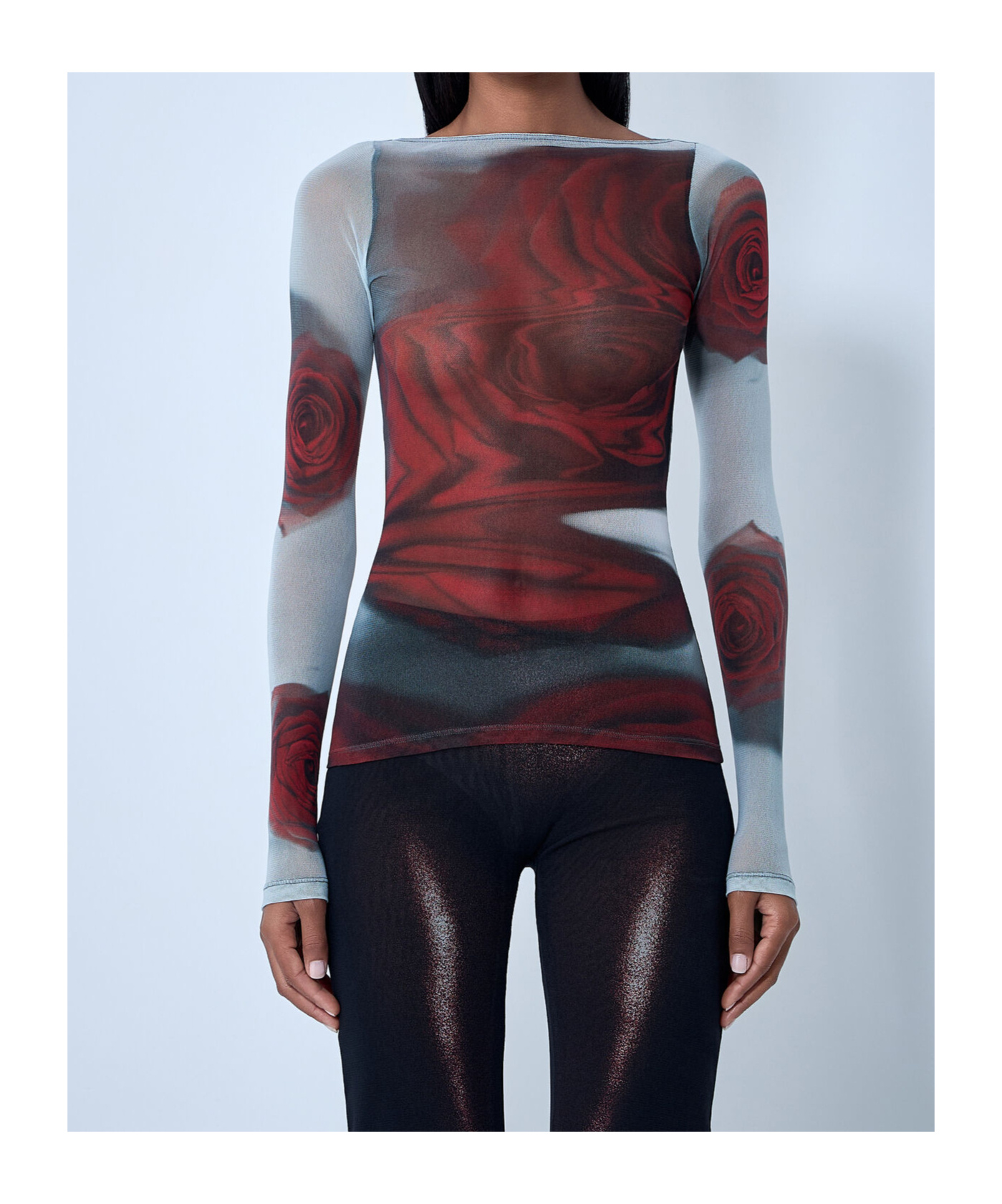 Jean Paul Gaultier Women Blurry Roses Medaillon Print Mesh Boat Neck Top In Multi
