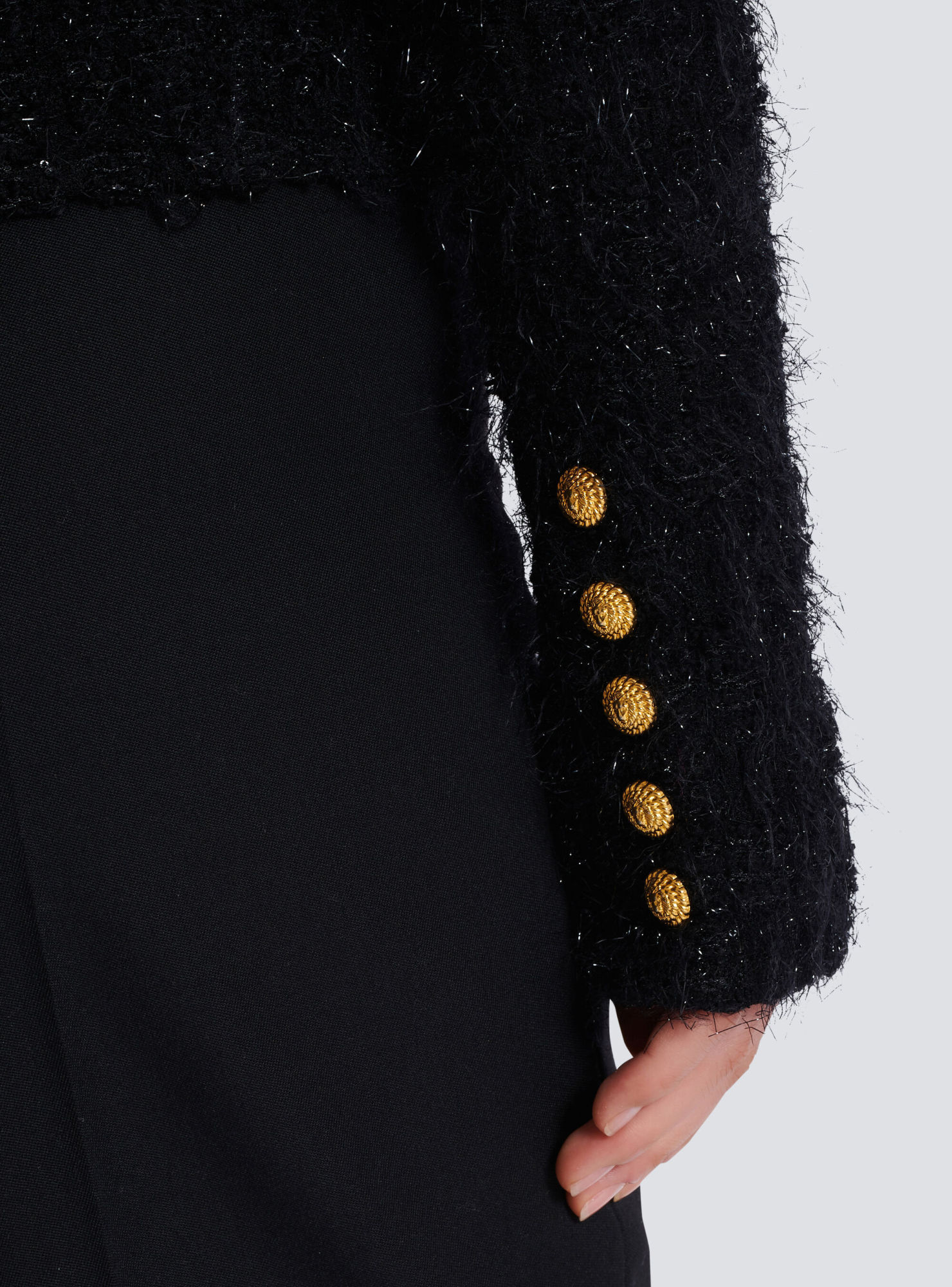 Balmain Collarless Four-pocket Tweed Jacket In Black