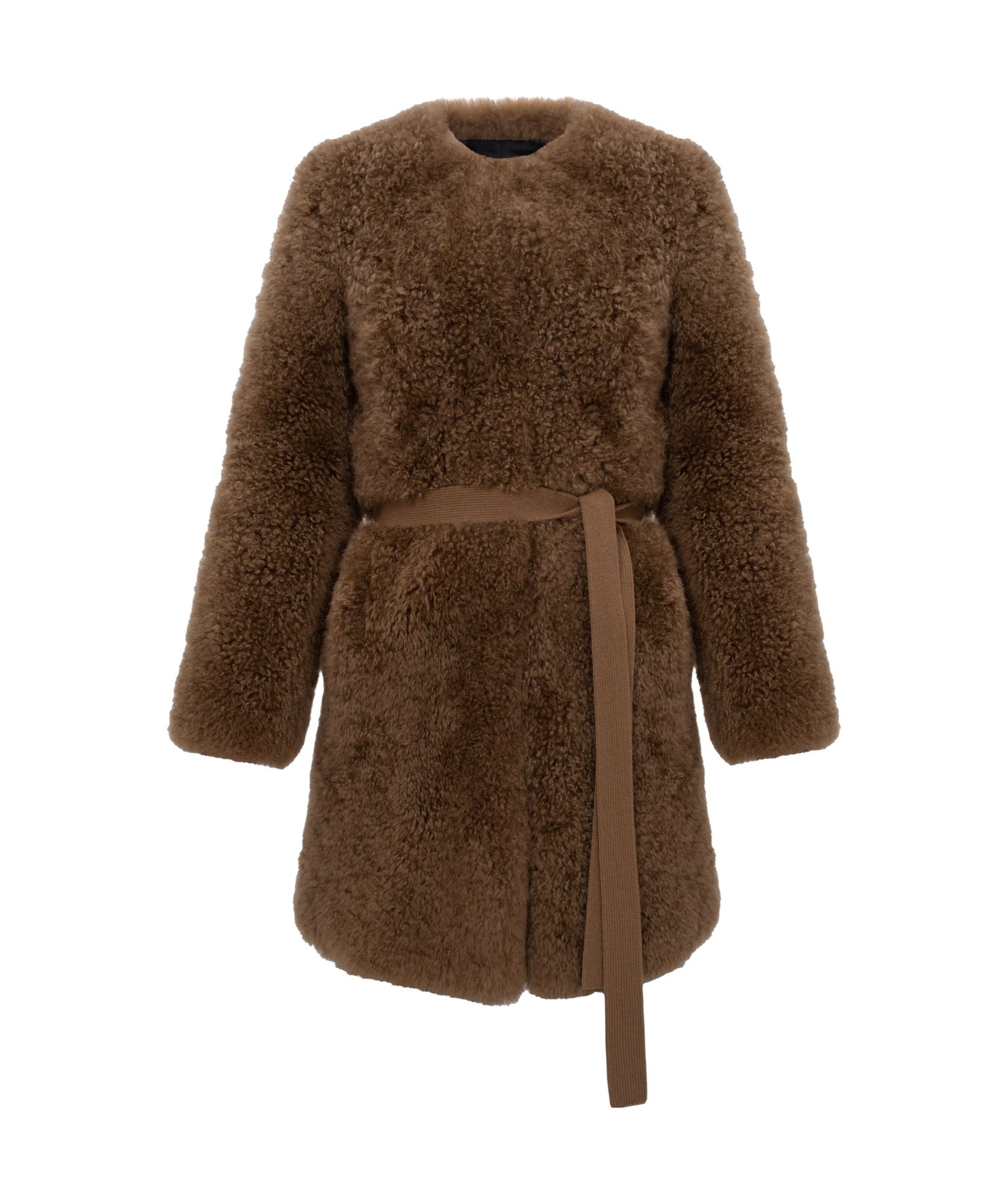 Shop Yves Salomon Belted Coat In Brown