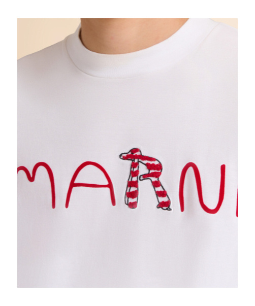 Marni Cotton T-shirt With Flocked Animal Alphabet Logo In White