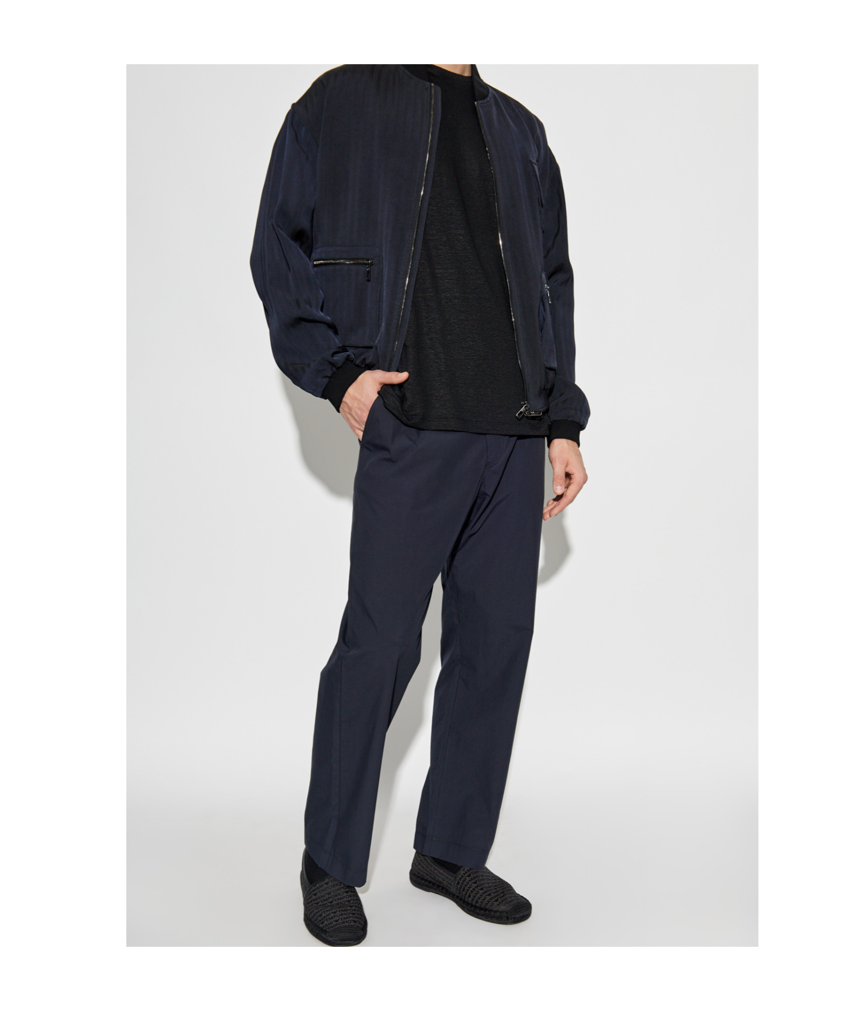 Giorgio Armani Navy Blue Viscose Blend T-shirt In Black