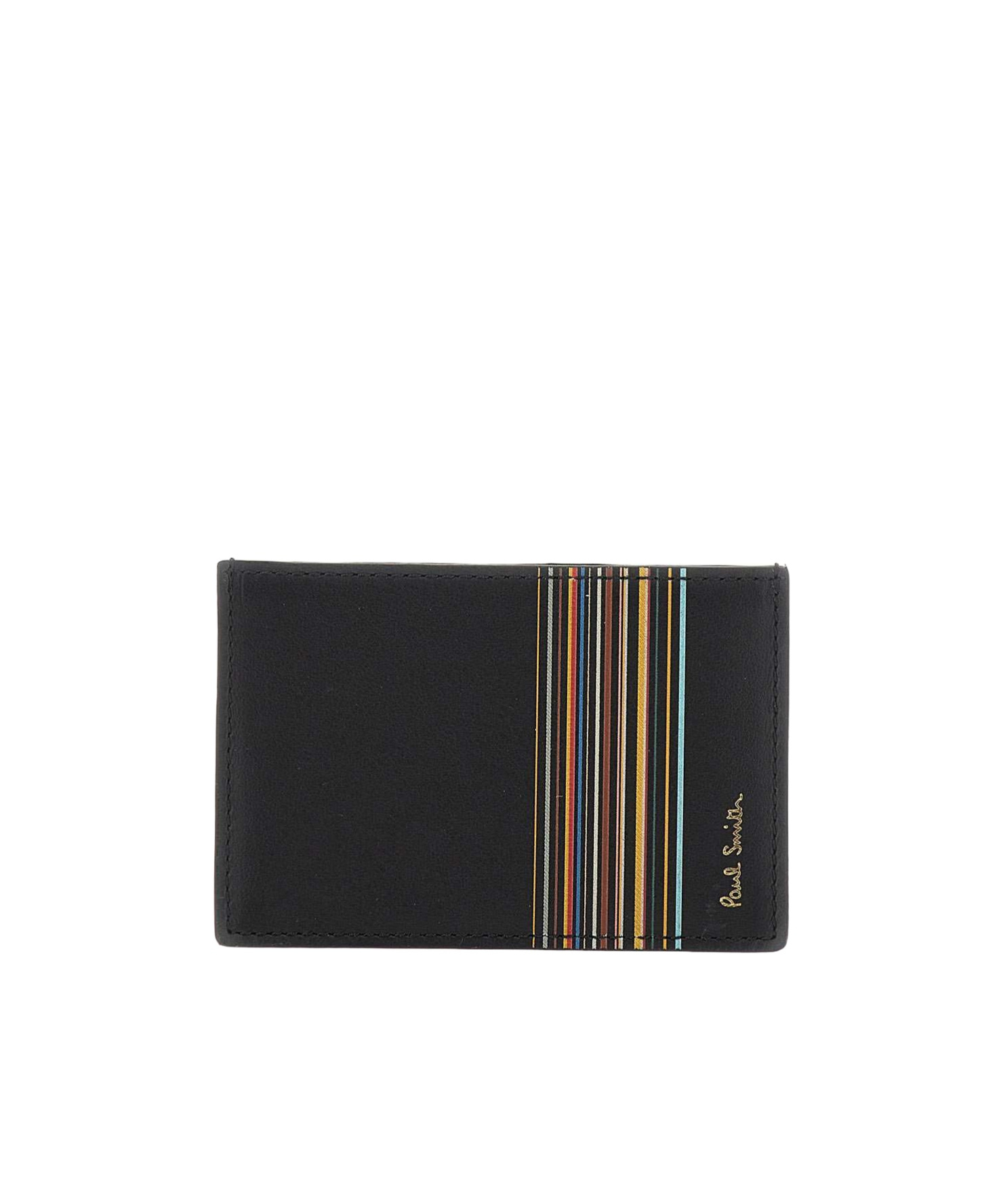 Paul Smith Black Leather Signature Stripe Block Credit Card Holder In Black