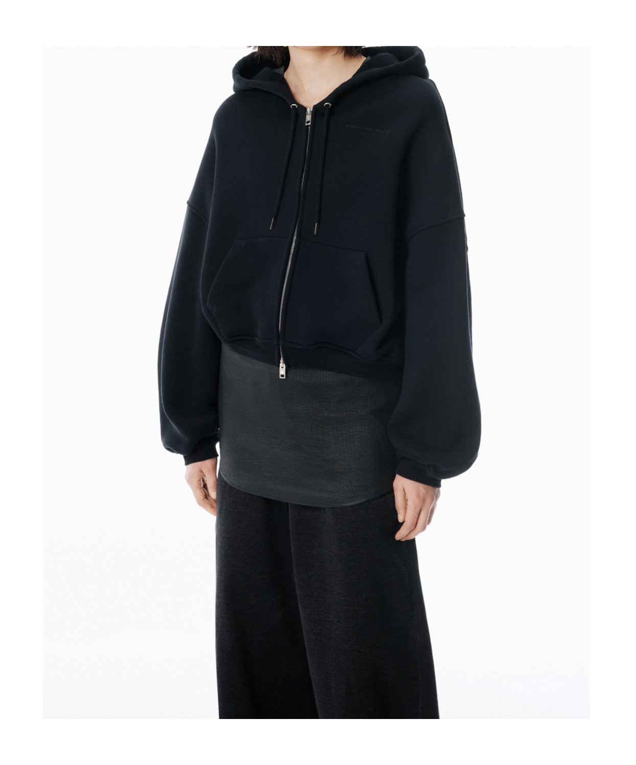 Alexander Wang Zip-up Drawstring Hoodie In Black