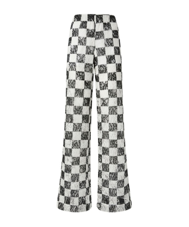 Pinko Wide-leg Check Pattern Lace Trousers In White
