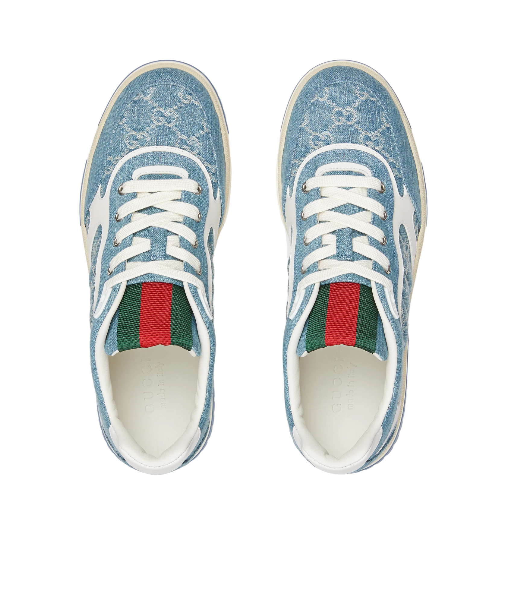 Gucci Denim Fabric Sneakers With Monogram Pattern In Blue