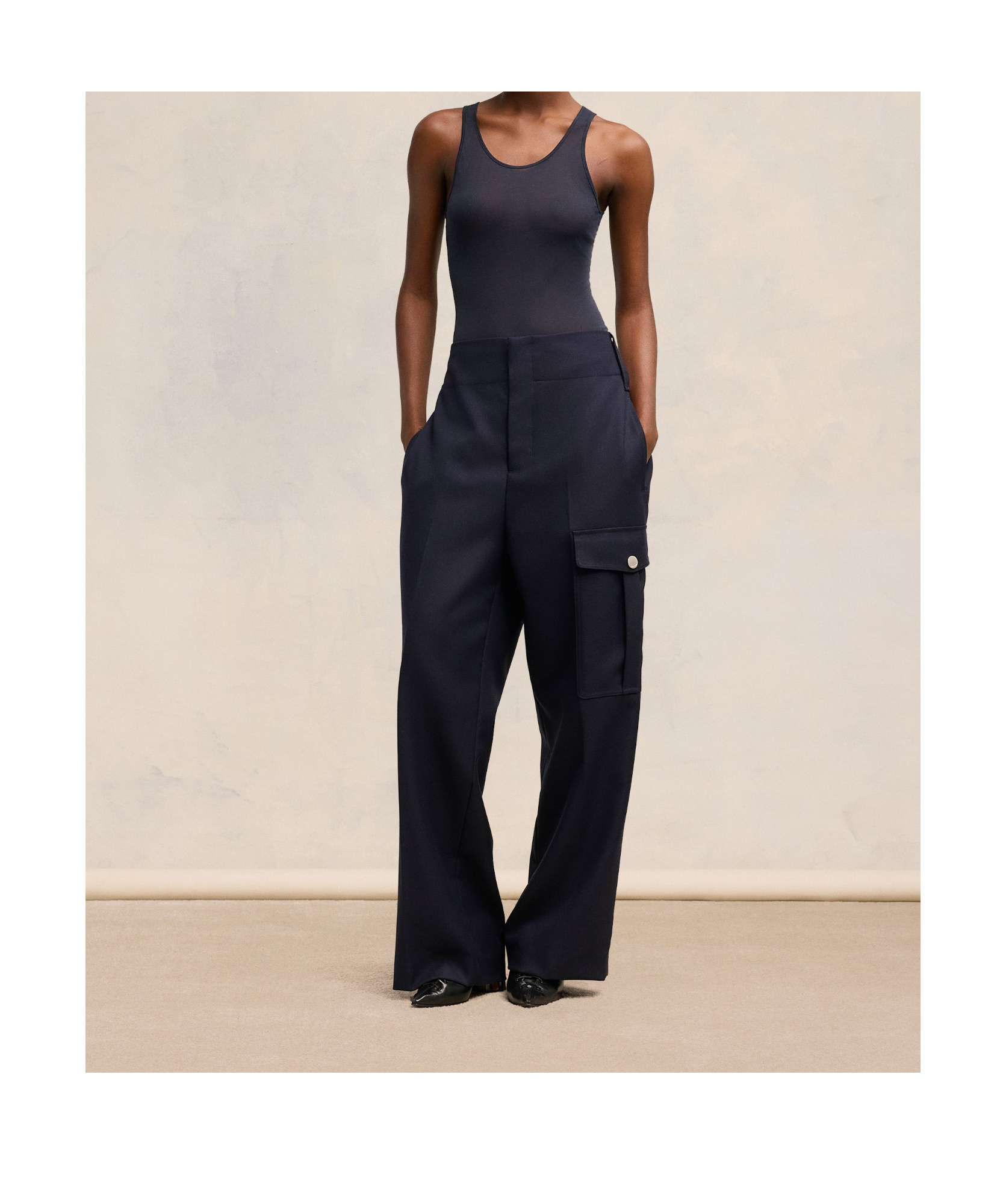Shop Ami Alexandre Mattiussi Wool Gabardine Casual Pants In Black