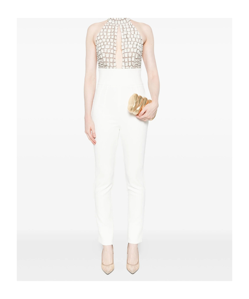 Elisabetta Franchi Embellished Halter-neck Jumpsuit In White