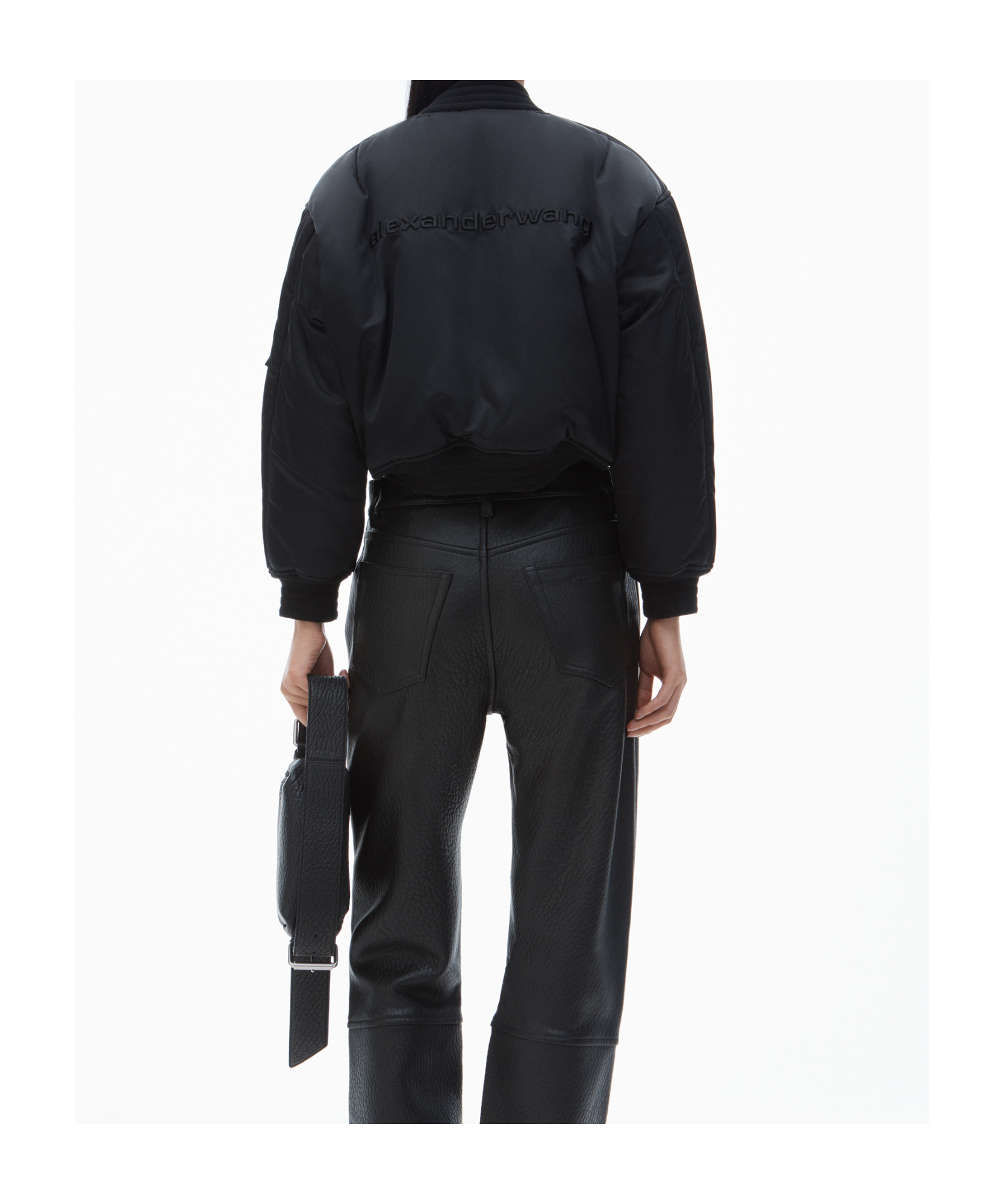 Alexander Wang Bomber Jacket Nylon Ribbed Cuffs In Black