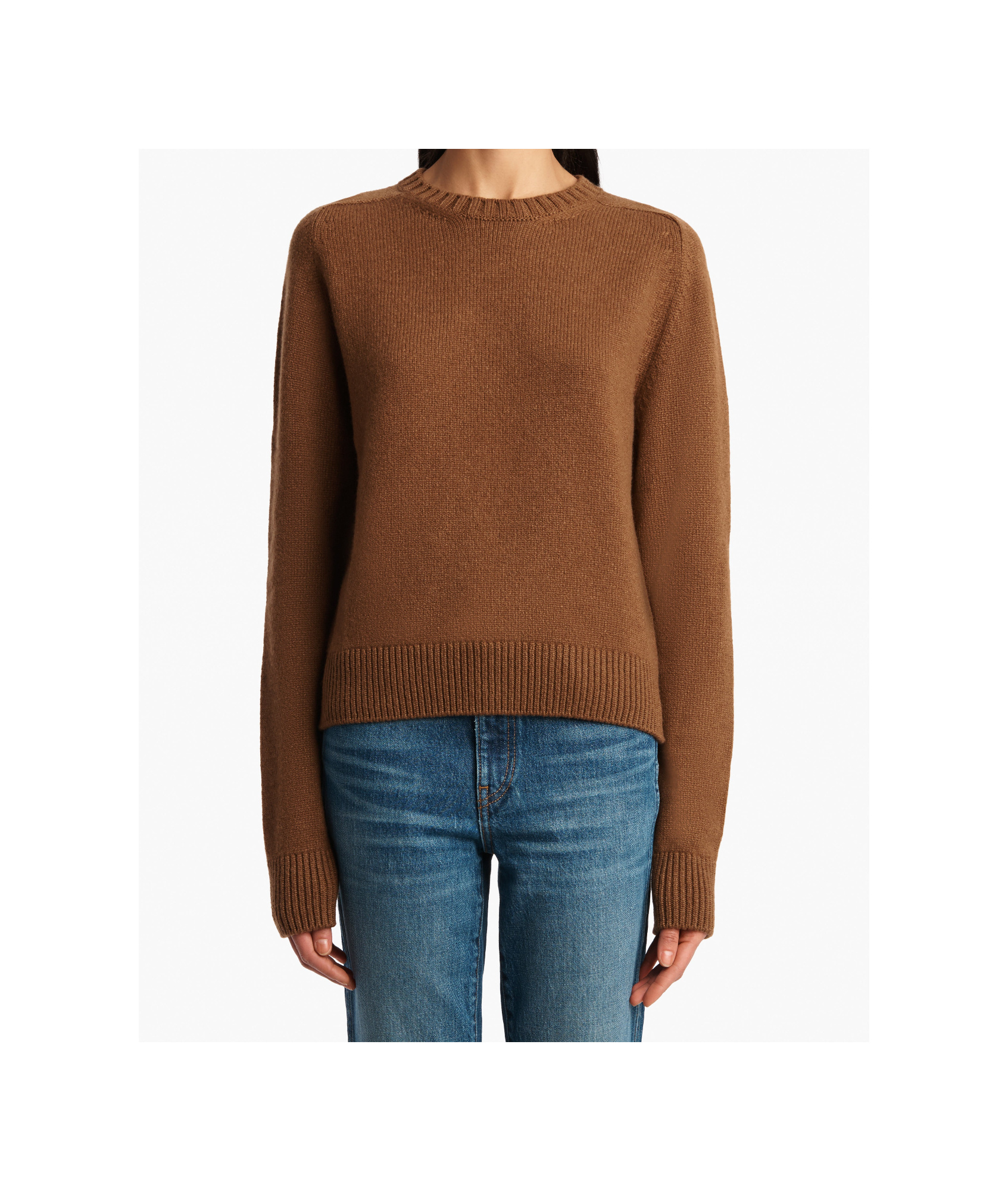 Khaite Nera Crew-neck Long-sleeve Sweater In Brown