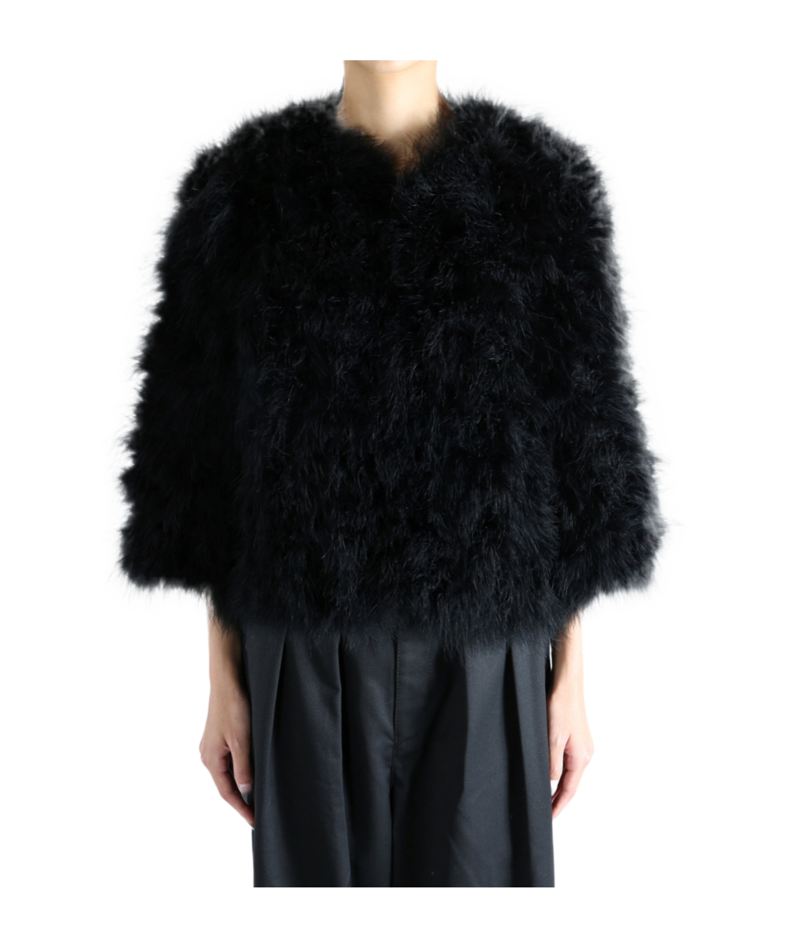 Yves Salomon Black Short Feather Jacket In Black