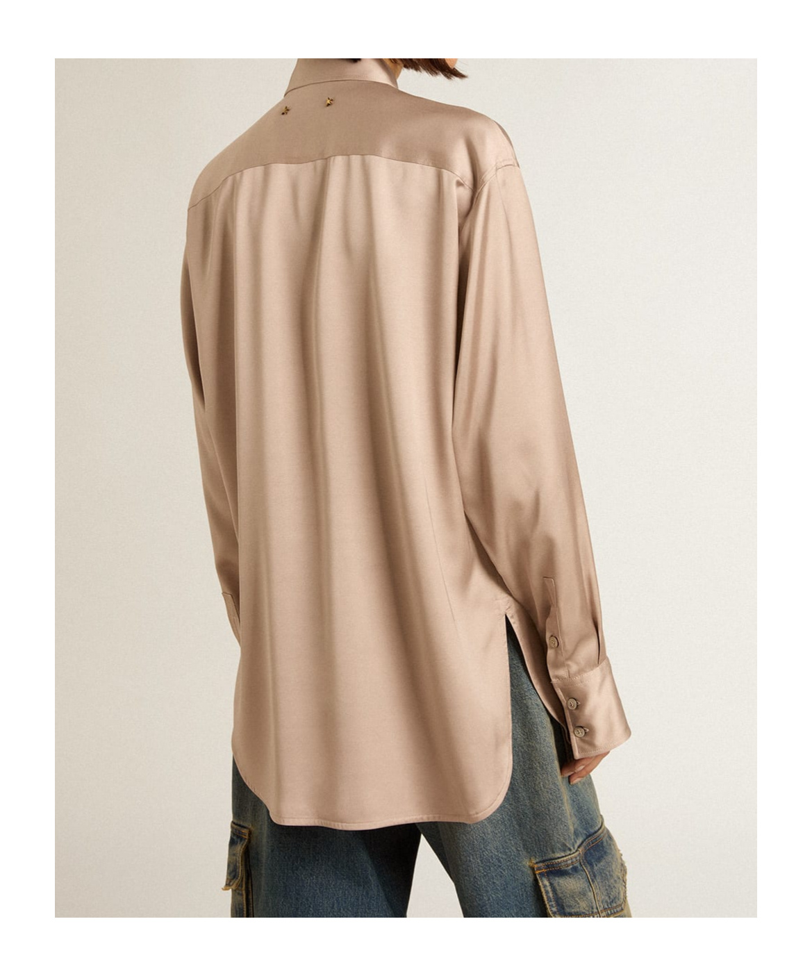 Golden Goose Batilda Boyfriend Satin-finish Shirt In Nude