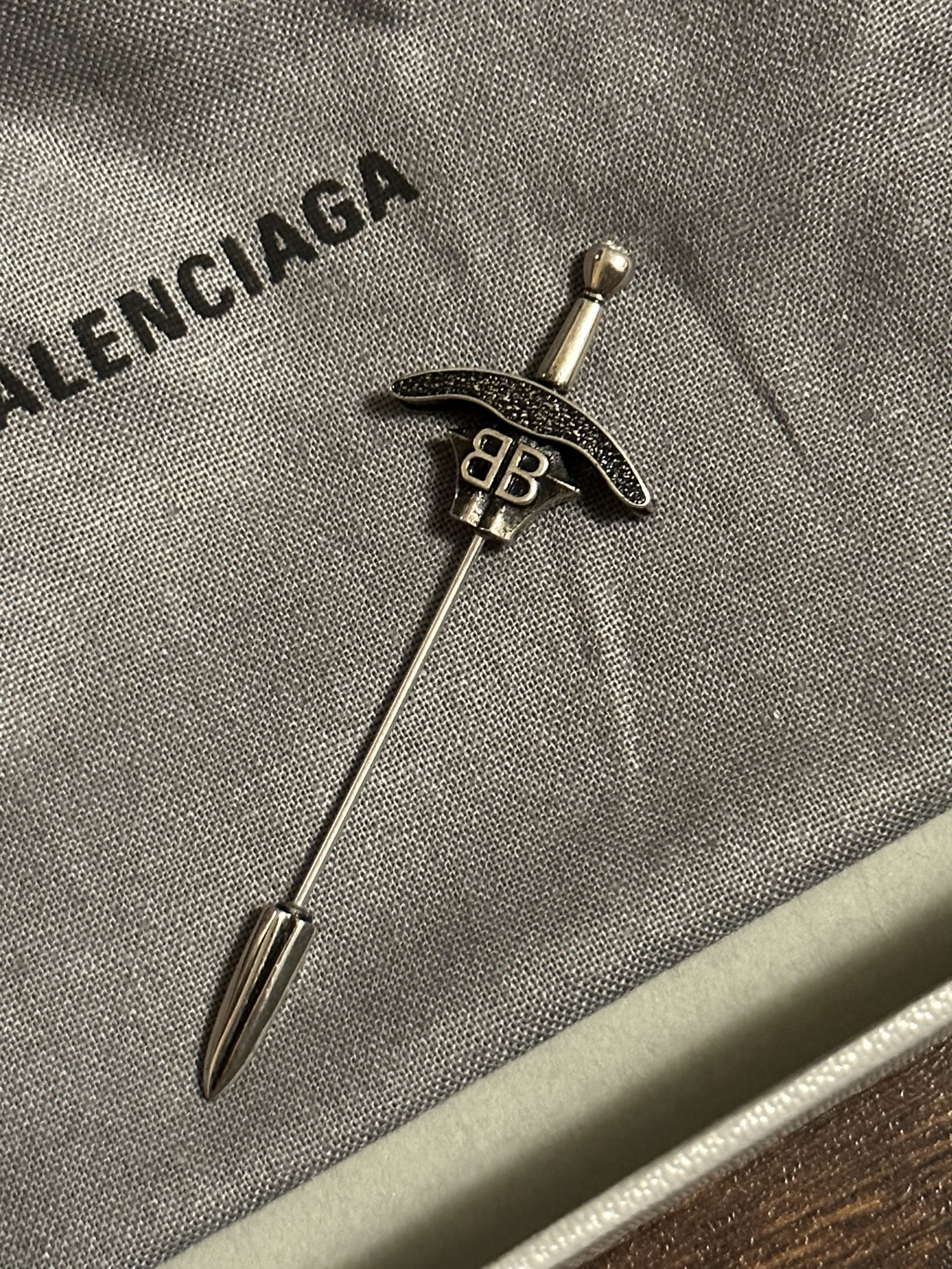Balenciaga Logo-plaque Sword Brooch In Bronze