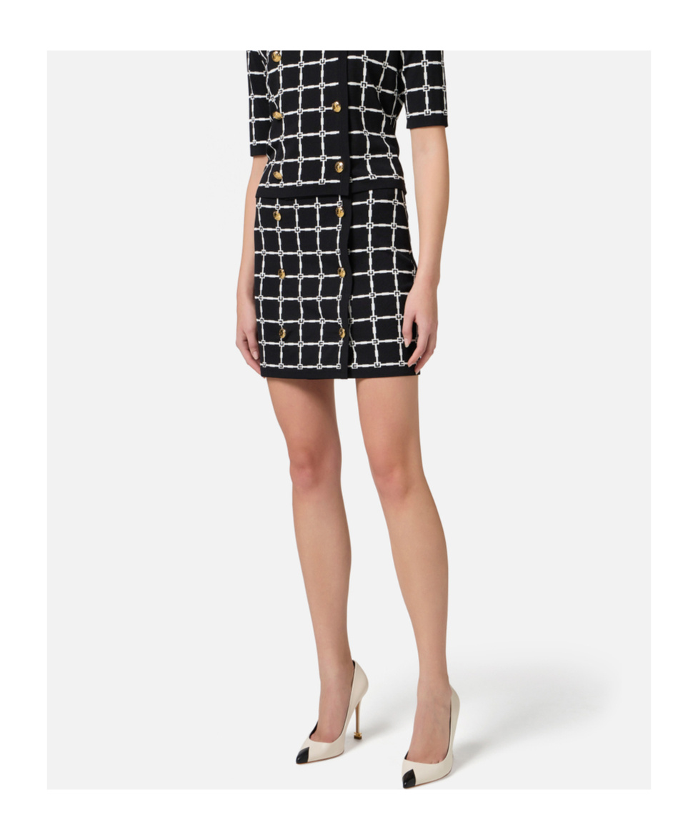 ELISABETTA FRANCHI GRID-PATTERNED BUTTONED MINI SKIRT