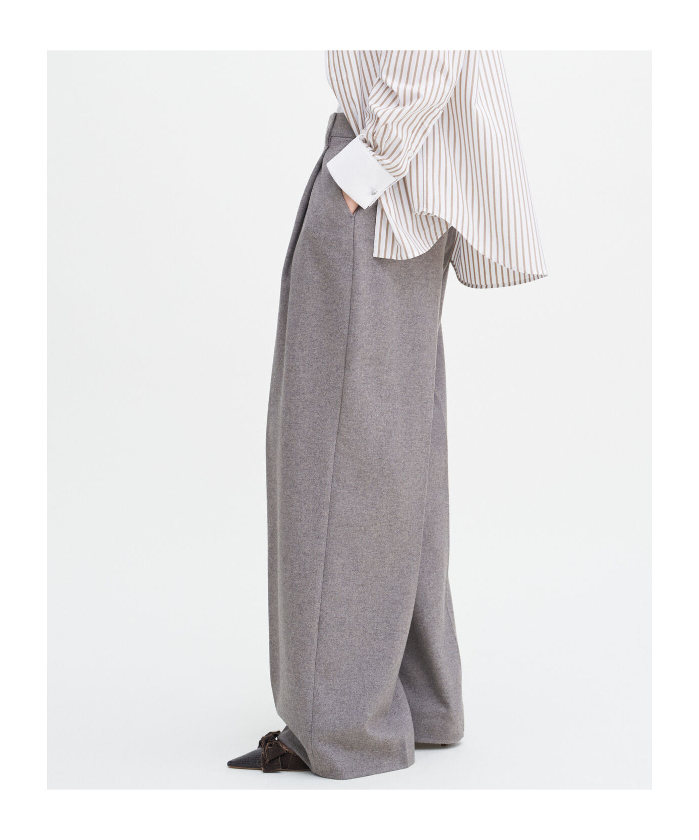 Shop Filippa K Pleated Wide-leg Trousers In Gray