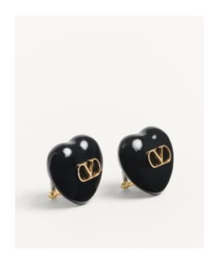 Valentino Black Enamel And Metal Coeur Royal Earrings In Black