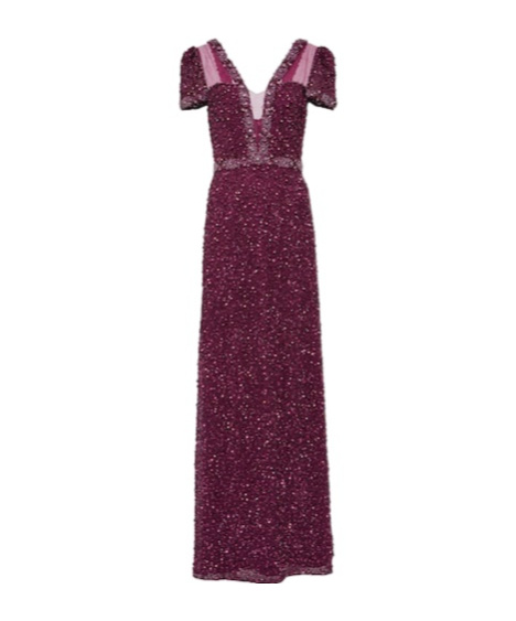Jenny Packham Embellished Gown In Burgundy