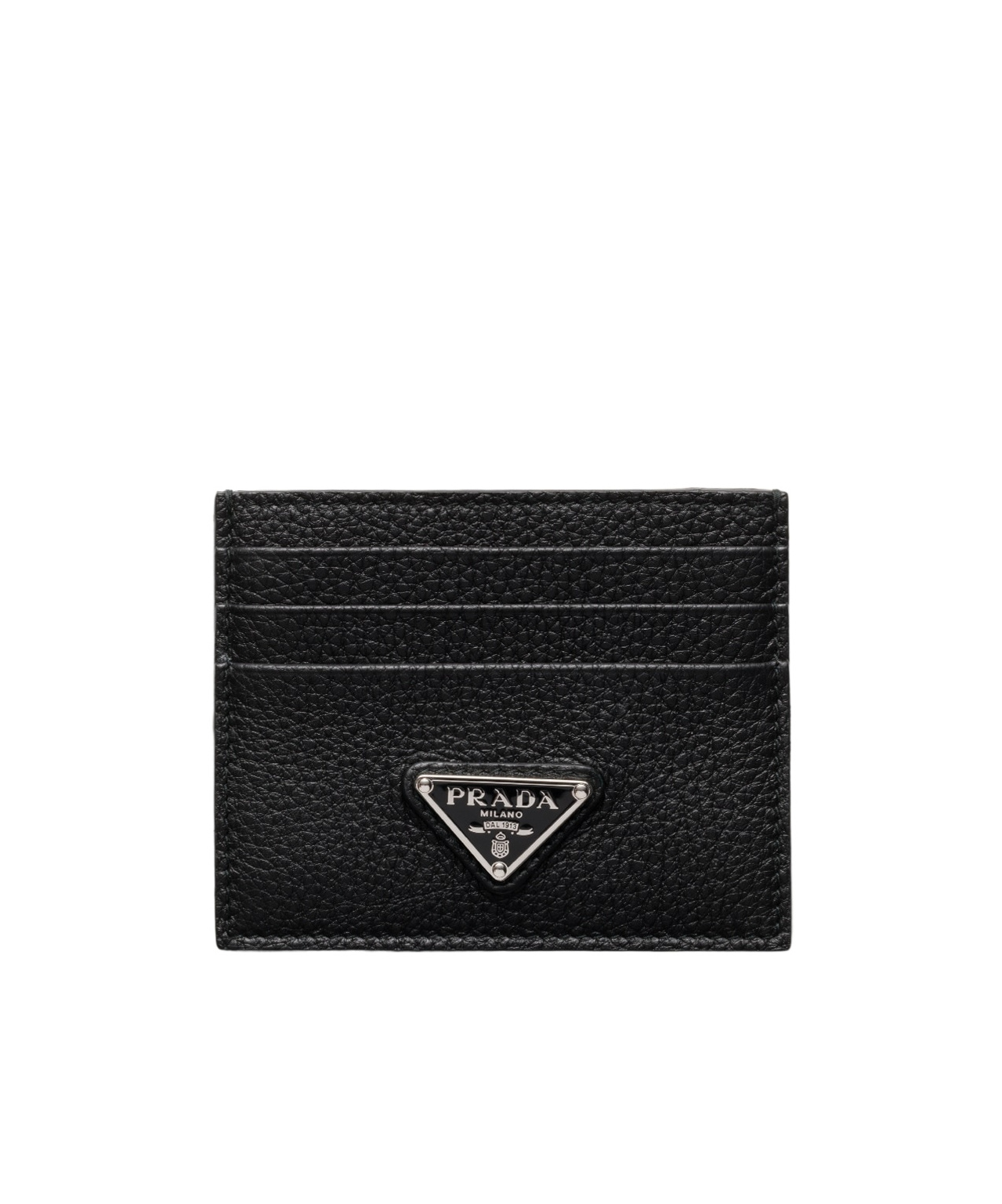 Prada Grained Leather Cardholder With Logo In Black
