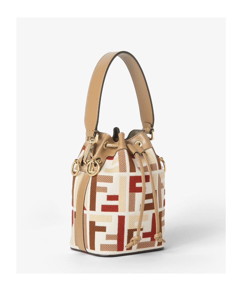 Fendi Women Mon Tresor Ff Jacquard Fabric And Leather Bucket Bag In Multi