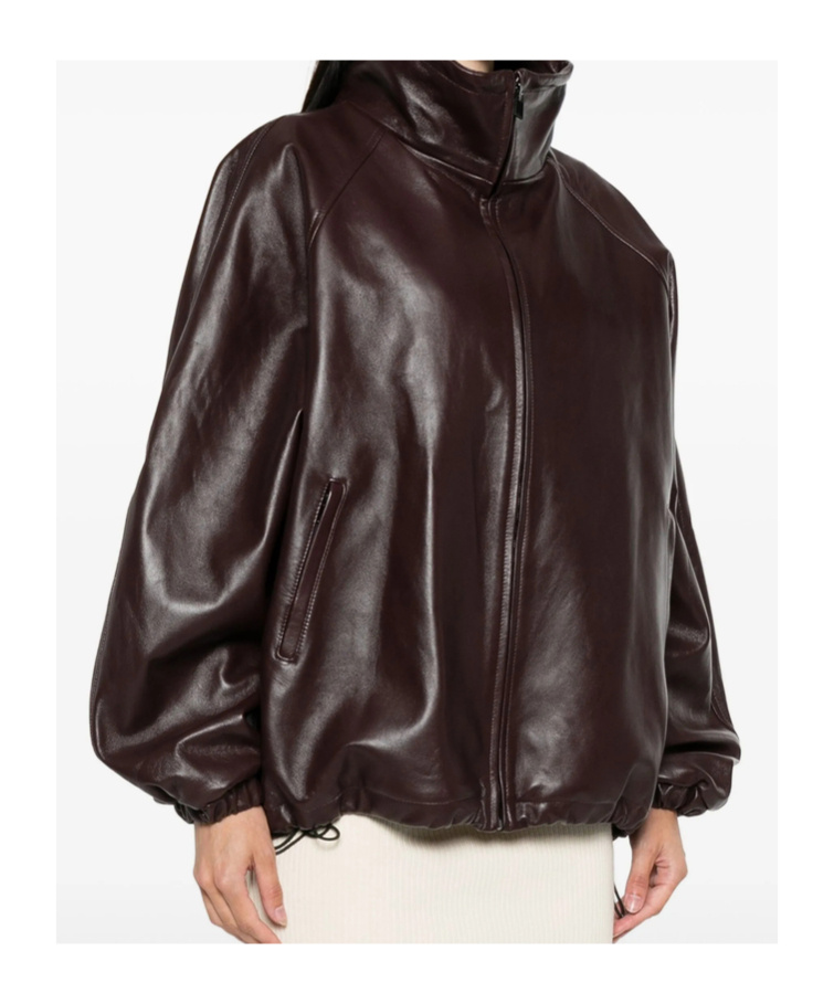 Magda Butrym Leather Jacket Elasticated Cuffs In Brown