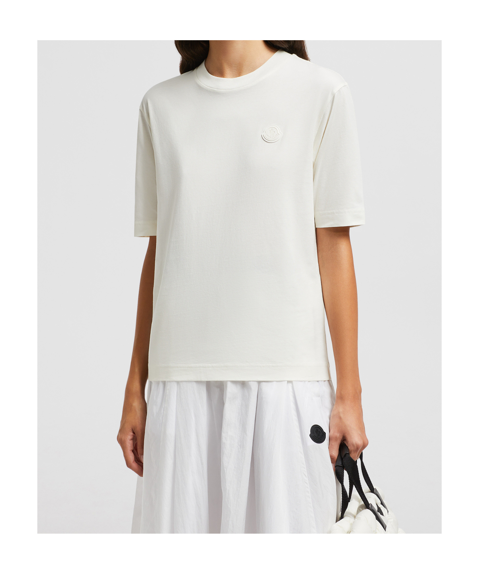 Moncler Round Collar Cotton T-shirt In White