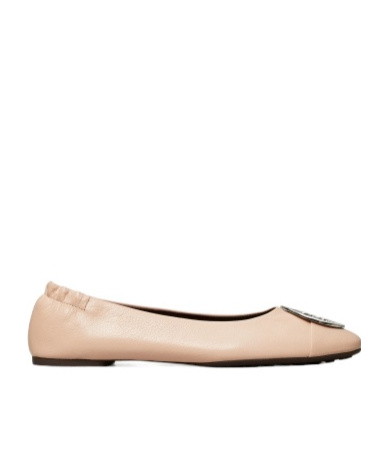 Tory Burch Claire Leather Ballerina Shoes In Nude