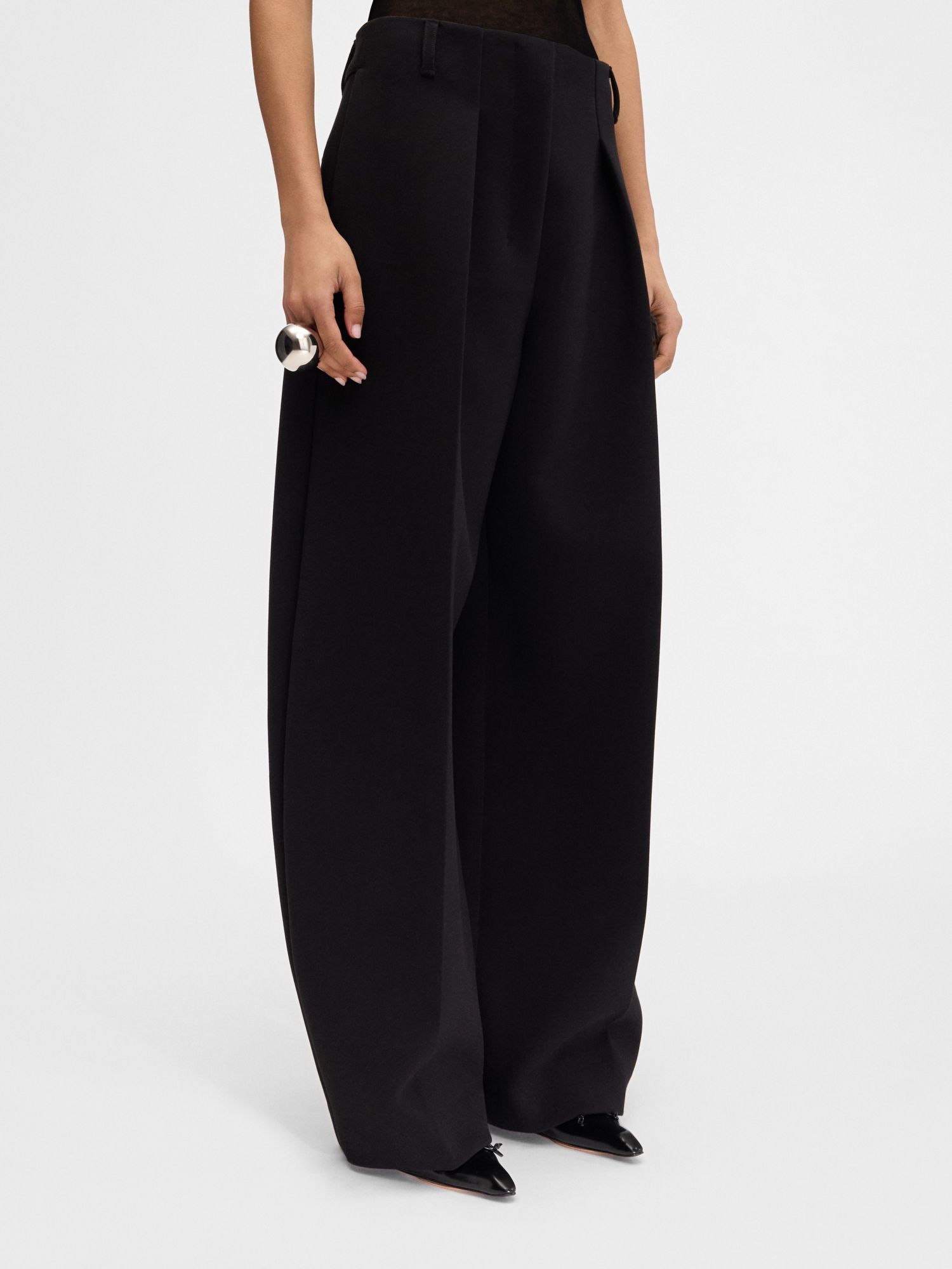 Jacquemus High-waisted Black Viscose Trousers With Wide-leg Silhouette In Black