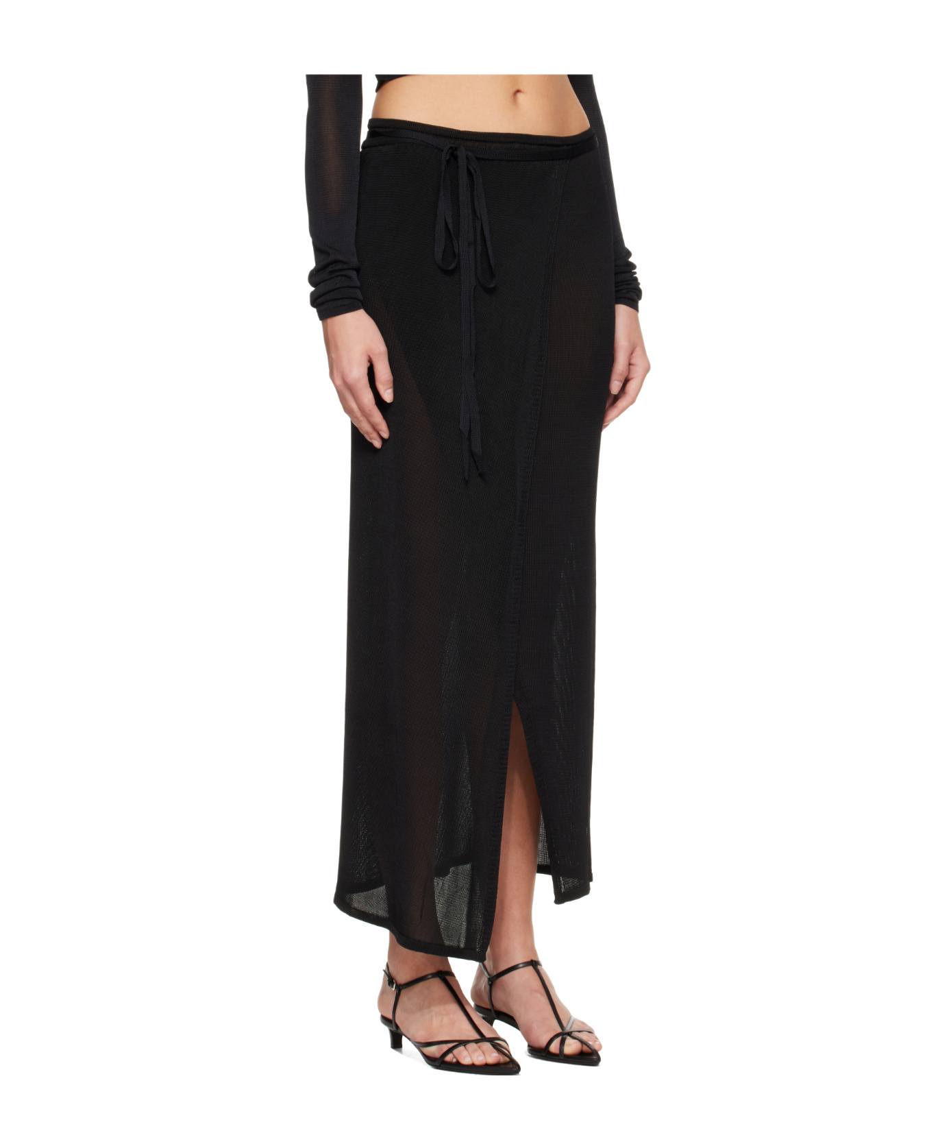The Frankie Shop Alsen Thin Knit Wrap Maxi Skirt In Black