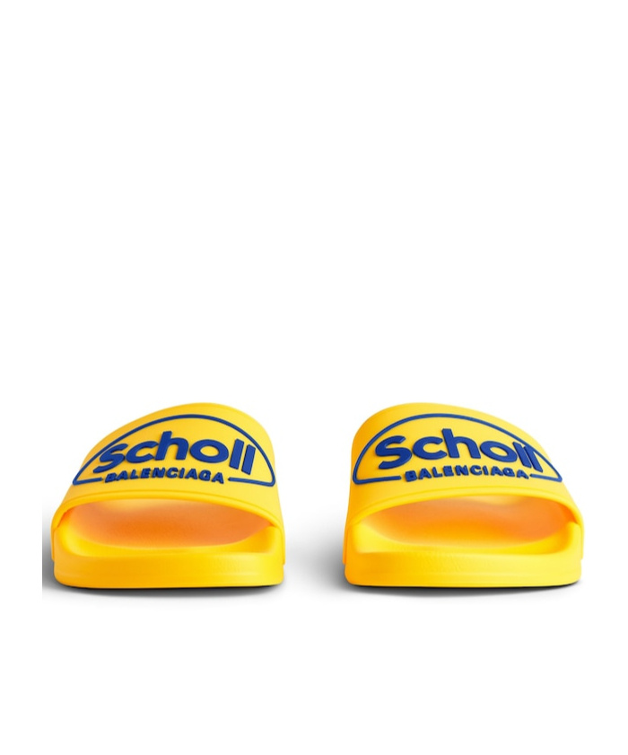 Balenciaga Men's  I Scholl Pool Slide Sandal In Yellow/blue In Yellow/blue