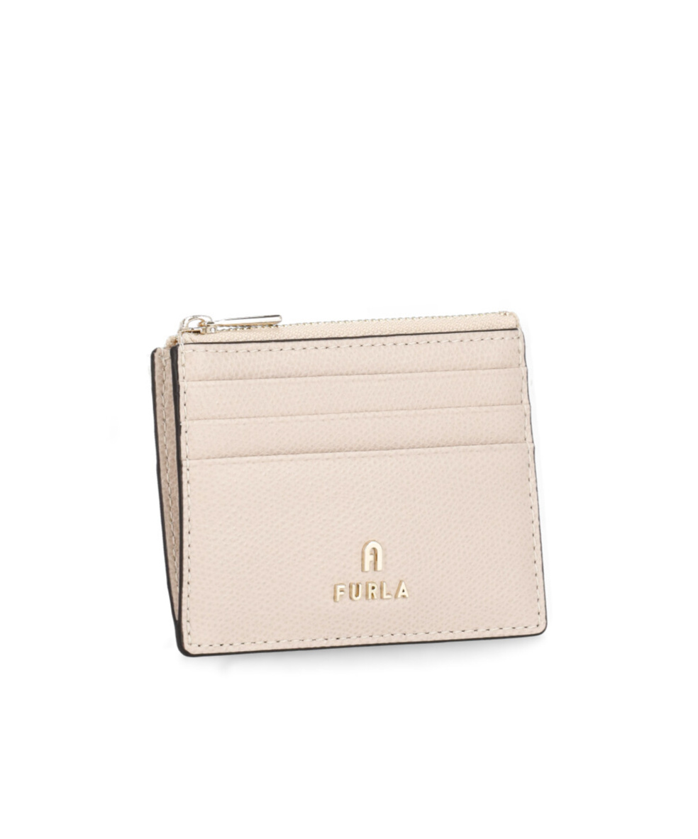 Shop Furla Camelia Logo Plaque Zip-up Small Card Holder In Nude