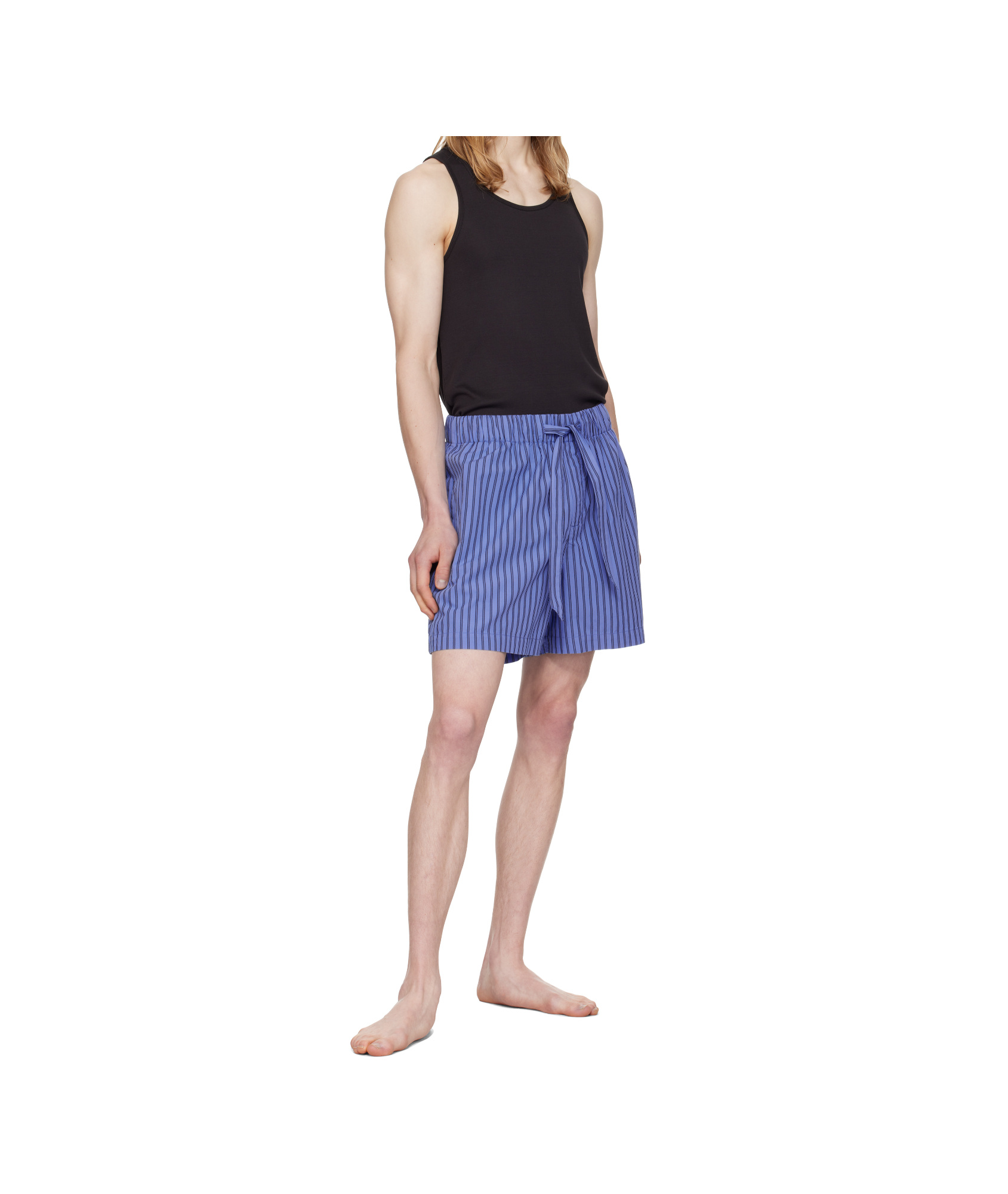 Tekla Striped Drawstring Pajama Shorts In Blue