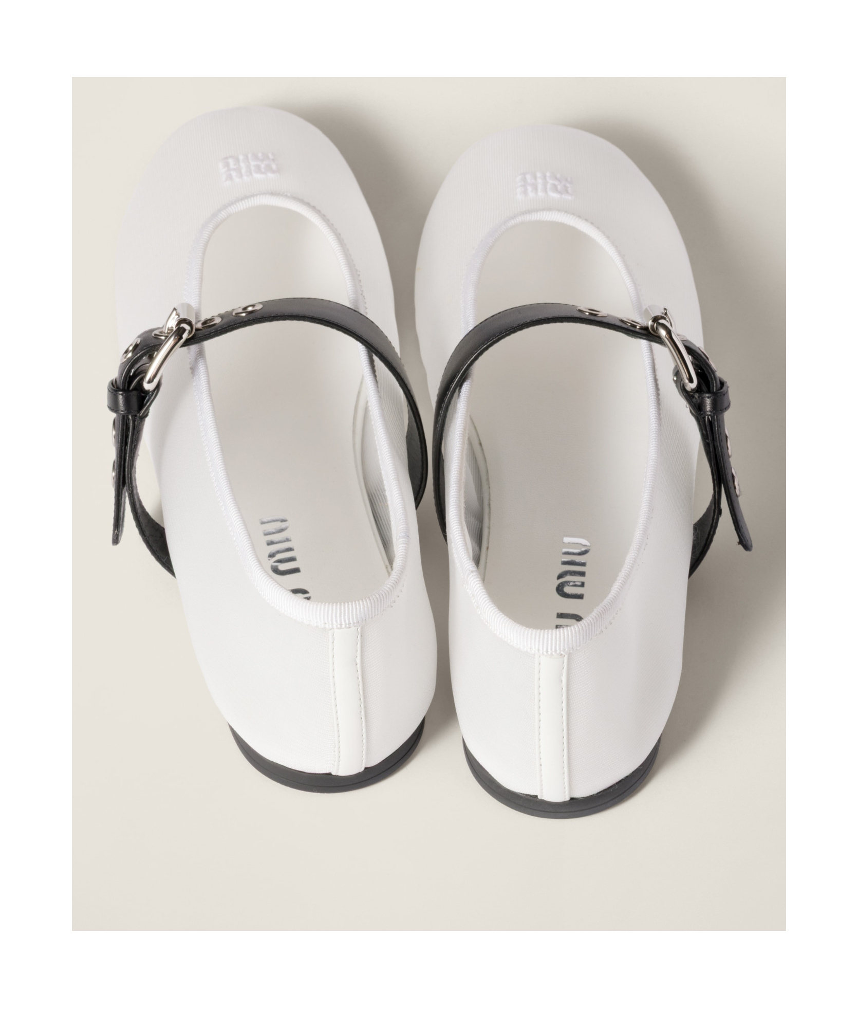 Miu Miu Mesh Ballerinas With Contrasting Leather Buckle In White