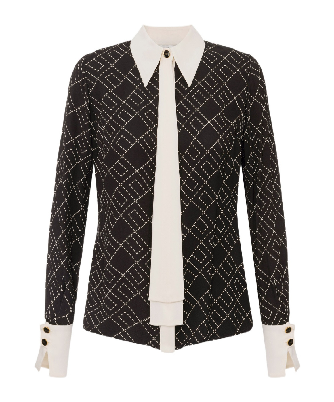 Elisabetta Franchi Georgette Blouse With Two-colour Print In Black