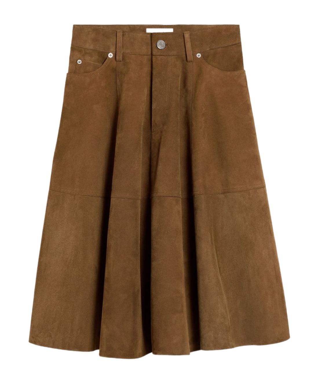 Ami Alexandre Mattiussi Pleated Suede Midi Skirt In Brown