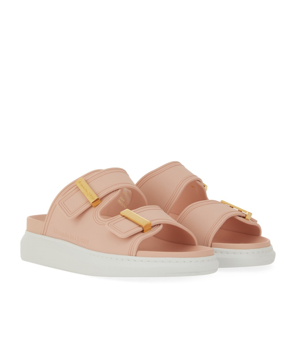 Alexander Mcqueen Double Strap Slip-on Slides In Nude