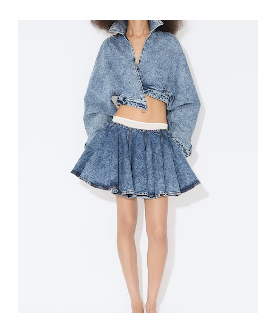 Shop Alaïa Denim Spiral Jacket In Blue