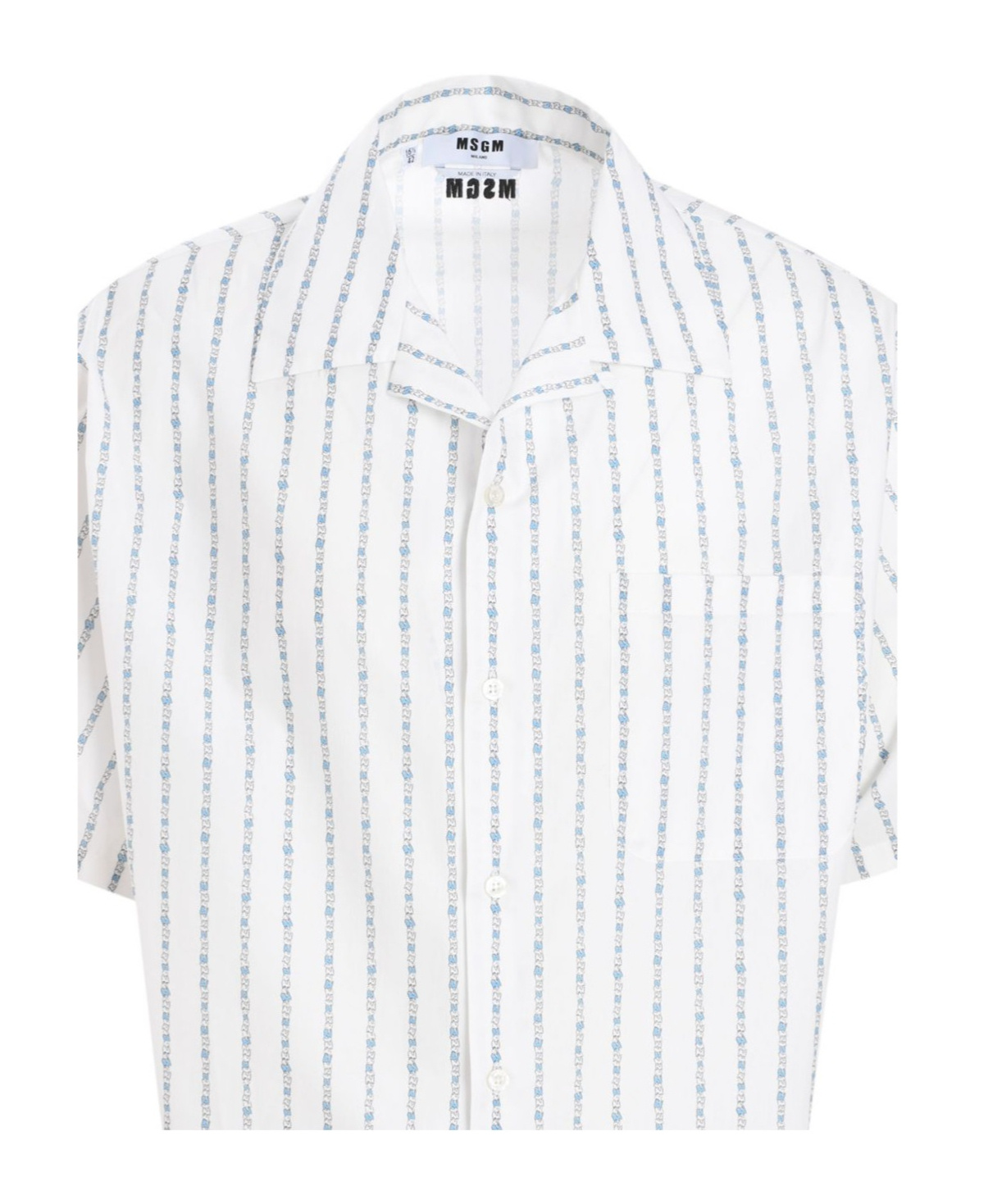 Msgm Short-sleeved Striped Shirt With Floral Accents In White