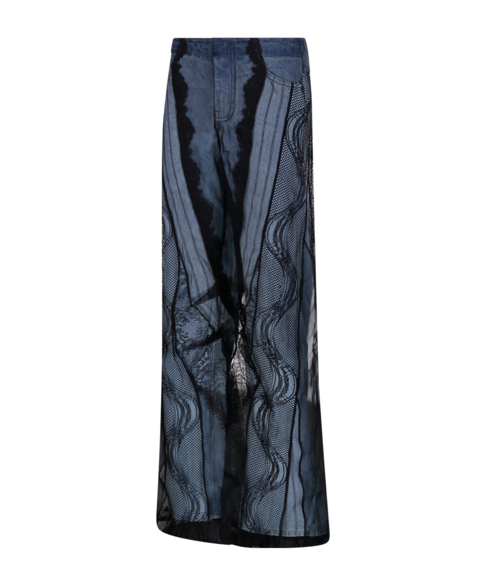 Christopher Esber Lace Embellished High Waist Trousers In Indigo/black