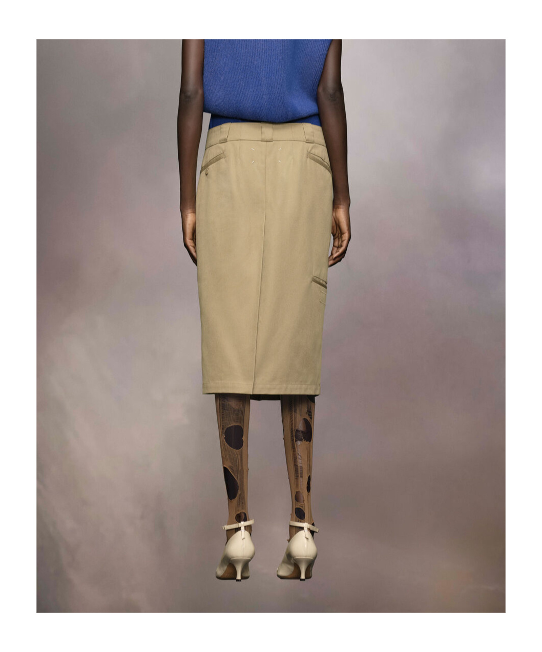 Maison Margiela Cotton Gabardine Midi Skirt Skirts Beige In Nude