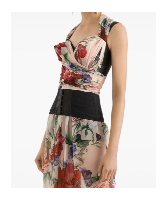 Dolce & Gabbana Rose Red Top With Halterneck Tie Fastening In Multicolor