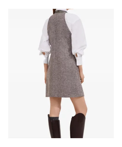 Brunello Cucinelli Halter-neck Herringbone Tweed Dress In Gray